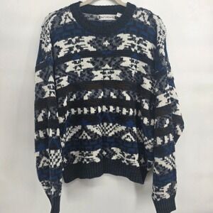 Saturdays Mens Sweater Large Geometric Pattern Crew Neck Pullover 90s Vintage